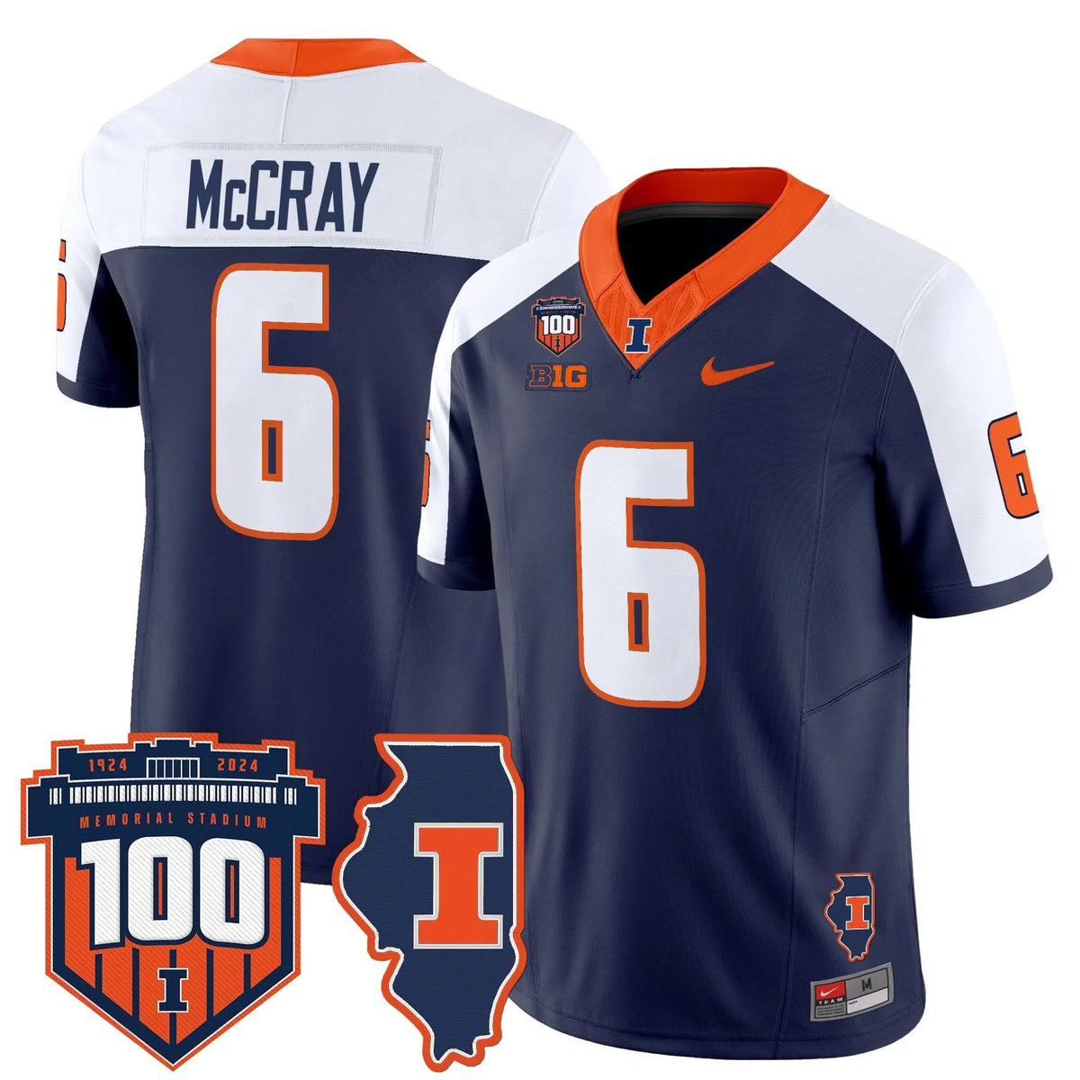 Personalized ILL 100th Memorial Stadium Patch Vapor Limited Jersey - Navy Alternate / Josh McCray Stitched