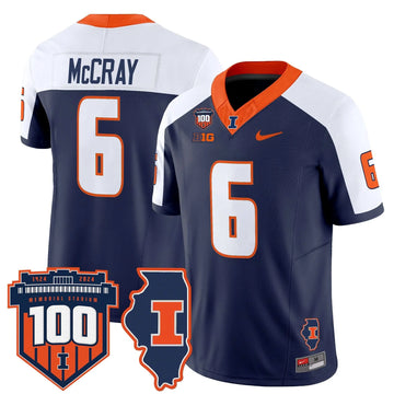Personalized ILL 100th Memorial Stadium Patch Vapor Limited Jersey - Navy Alternate / Josh McCray Stitched