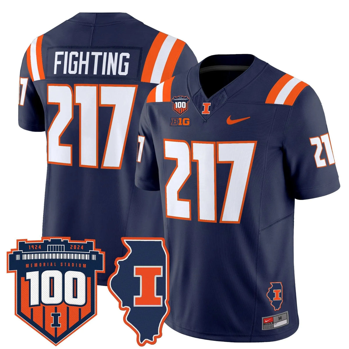 Personalized ILL 100th Memorial Stadium Patch Vapor Limited Jersey - Navy / Fighting 217 Stitched