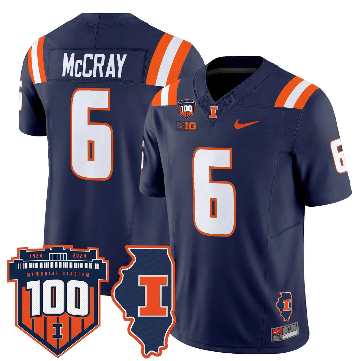 Personalized ILL 100th Memorial Stadium Patch Vapor Limited Jersey - Navy / Josh McCray Stitched