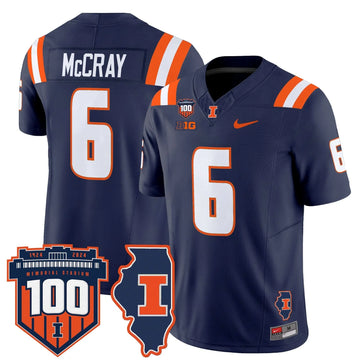 Personalized ILL 100th Memorial Stadium Patch Vapor Limited Jersey - Navy / Josh McCray Stitched