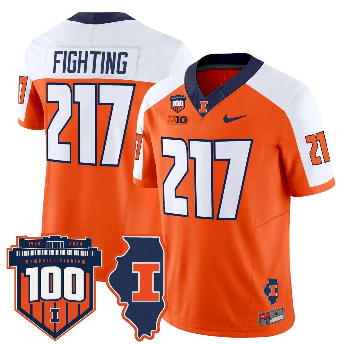 Personalized ILL 100th Memorial Stadium Patch Vapor Limited Jersey - Orange Alternate / Fighting 217 Stitched