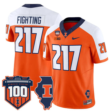 Personalized ILL 100th Memorial Stadium Patch Vapor Limited Jersey - Orange Alternate / Fighting 217 Stitched