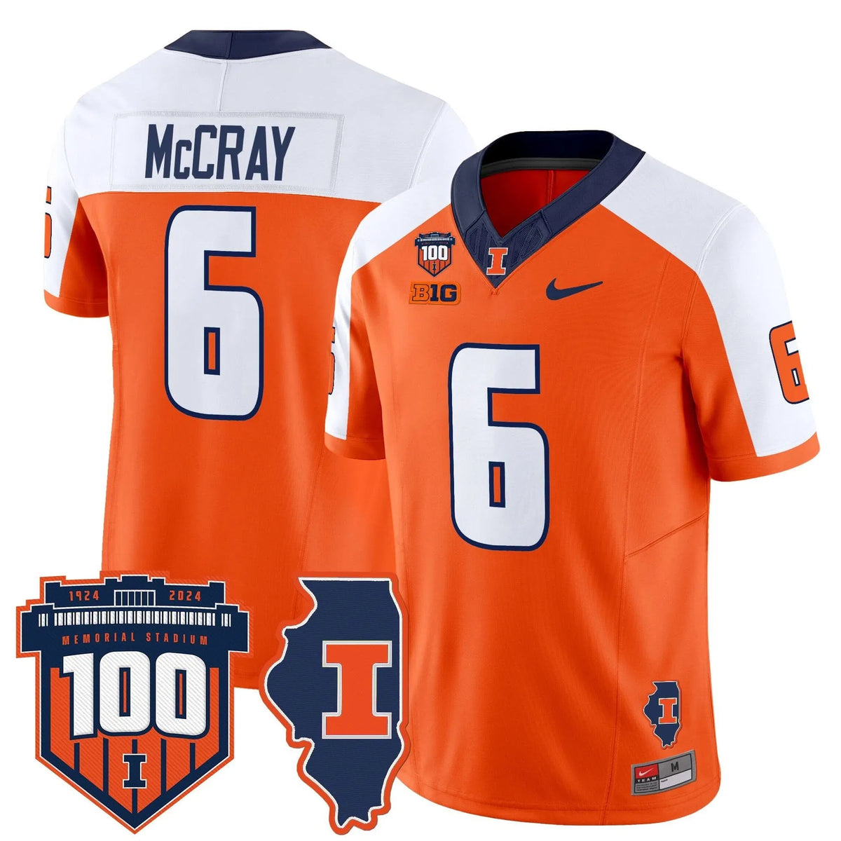 Personalized ILL 100th Memorial Stadium Patch Vapor Limited Jersey - Orange Alternate / Josh McCray Stitched