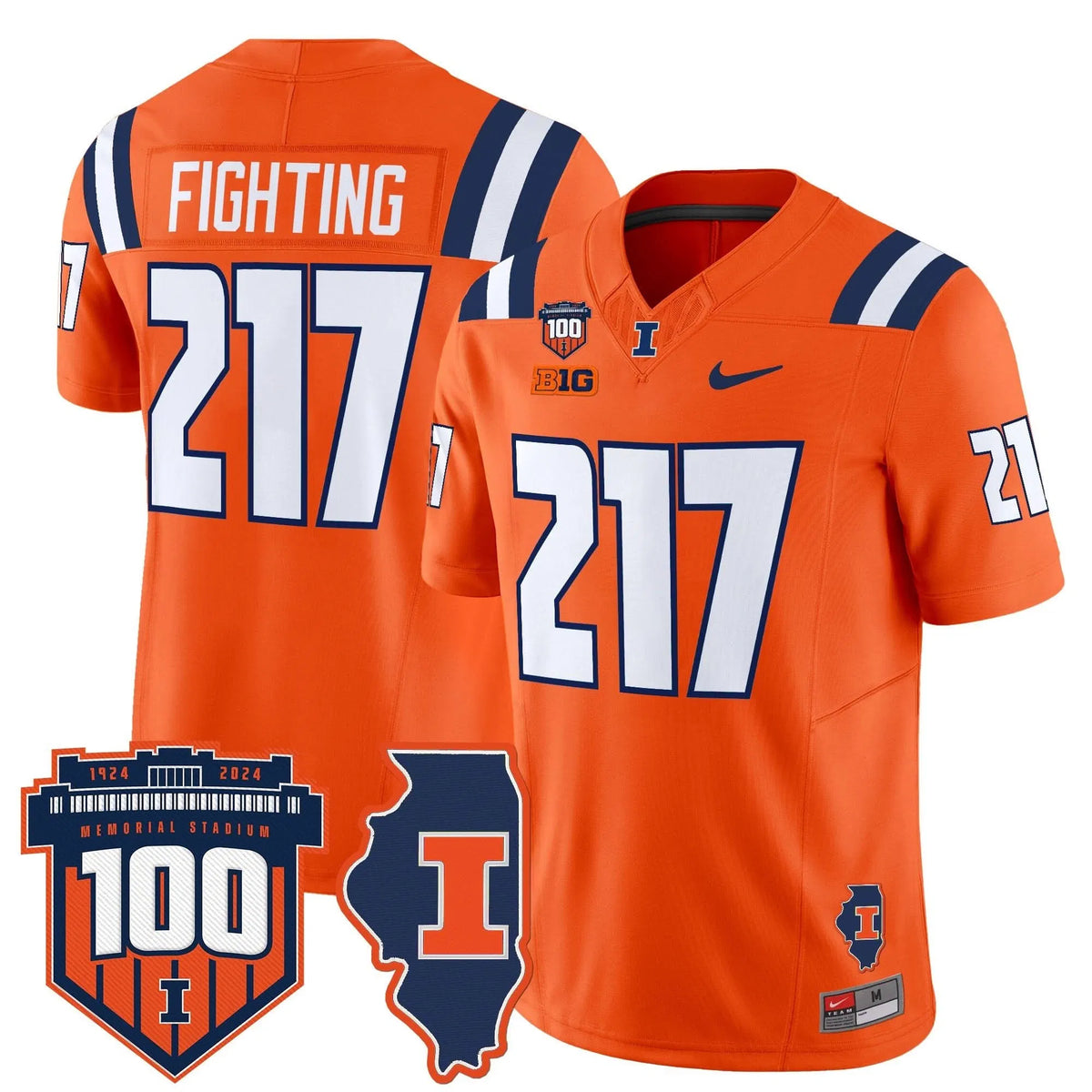 Personalized ILL 100th Memorial Stadium Patch Vapor Limited Jersey - Orange / Fighting 217 Stitched