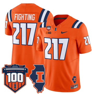Personalized ILL 100th Memorial Stadium Patch Vapor Limited Jersey - Orange / Fighting 217 Stitched