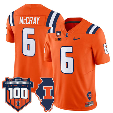 Personalized ILL 100th Memorial Stadium Patch Vapor Limited Jersey - Orange / Josh McCray Stitched