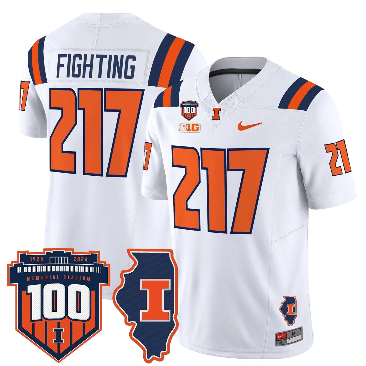 Personalized ILL 100th Memorial Stadium Patch Vapor Limited Jersey - White / Fighting 217 Stitched