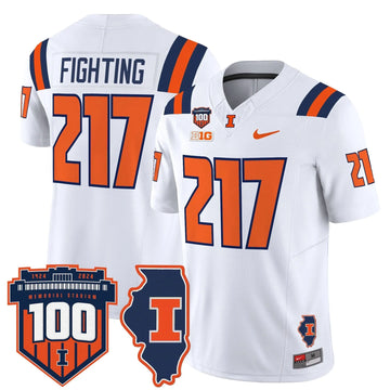 Personalized ILL 100th Memorial Stadium Patch Vapor Limited Jersey - White / Fighting 217 Stitched