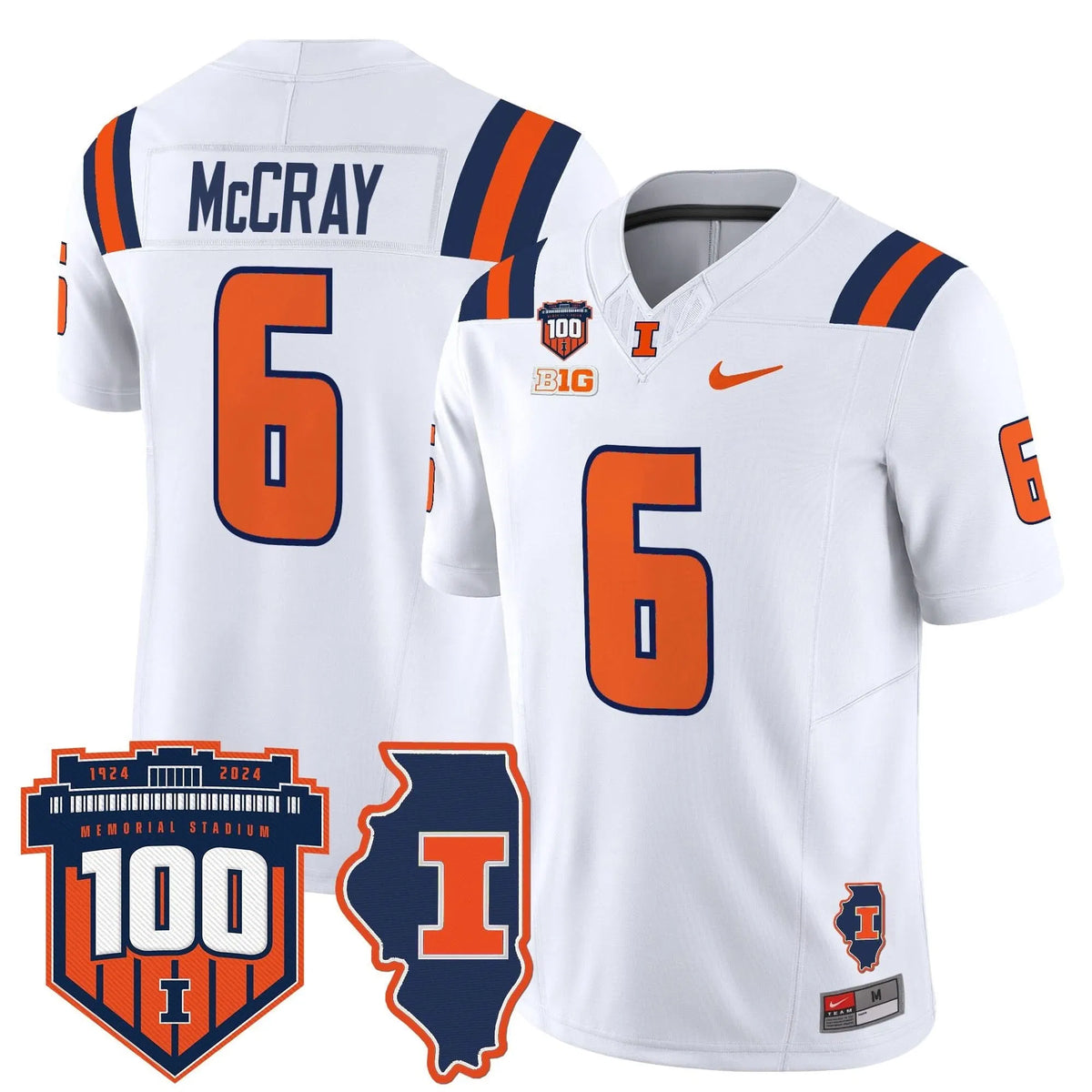 Personalized ILL 100th Memorial Stadium Patch Vapor Limited Jersey - White / Josh McCray Stitched