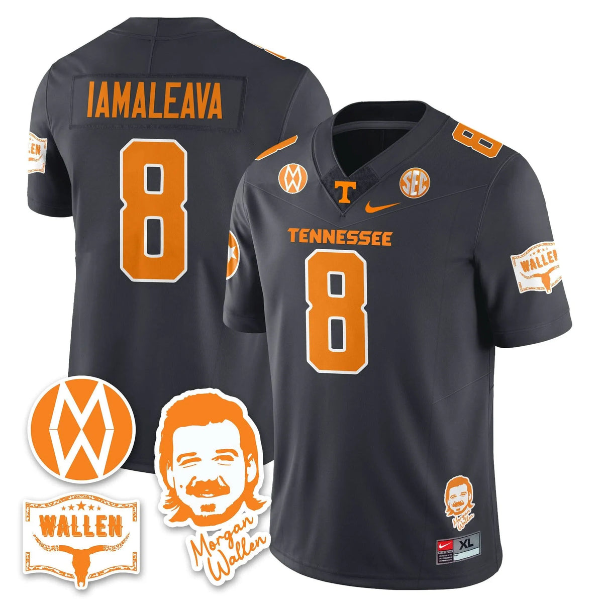 Personalized TV Morgan Wallen 2026 Jersey - Gray / Nico Iamaleava - 8 Stitched
