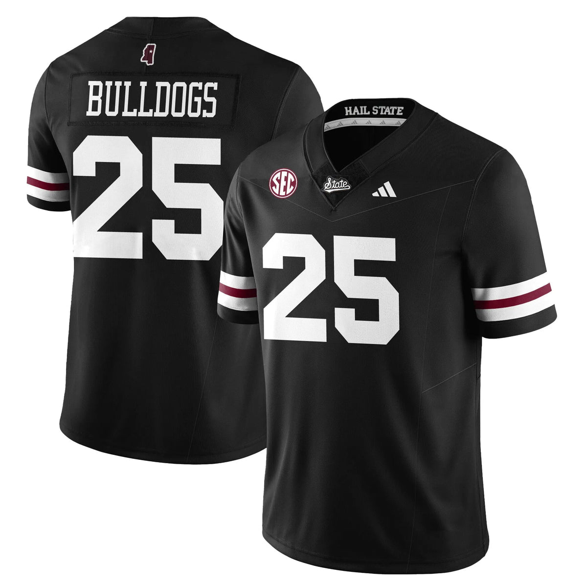 Personalized Mississippi State Football "Darkness" Limited Jersey - Black / Bulldogs - 25 Stitched