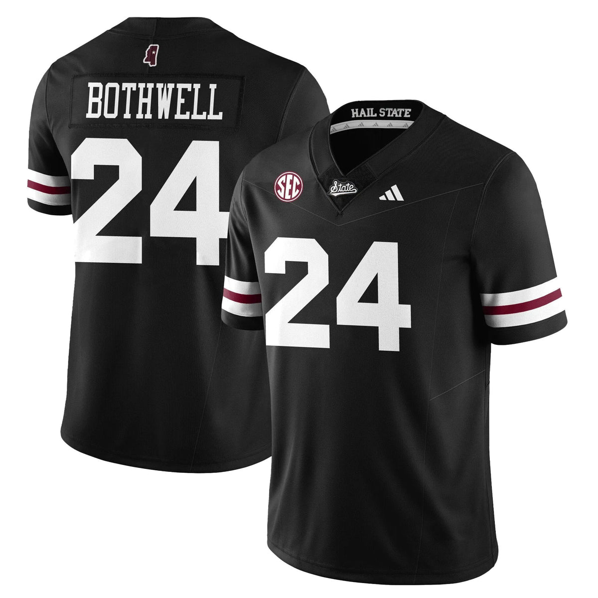Personalized Mississippi State Football "Darkness" Limited Jersey - Black / Fluff Bothwell - 24 Stitched
