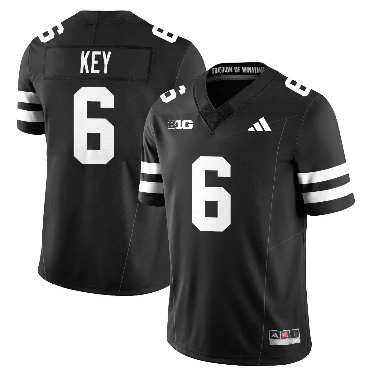 Personalized Nebraska Football 2026 "Blackout" Jersey - Black / Dane Key - 6 Stitched