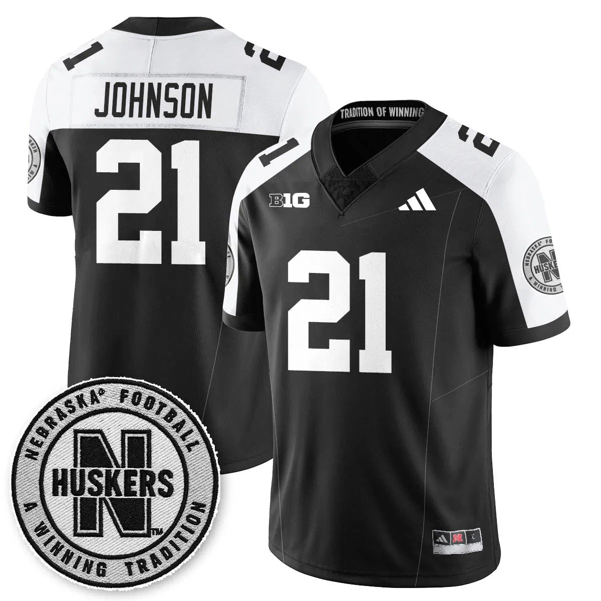 Personalized Nebraska Football 2026 "Blackout" Jersey - Black Alternate / Emmett Johnson - 21 Stitched