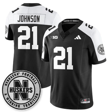 Personalized Nebraska Football 2026 "Blackout" Jersey - Black Alternate / Emmett Johnson - 21 Stitched