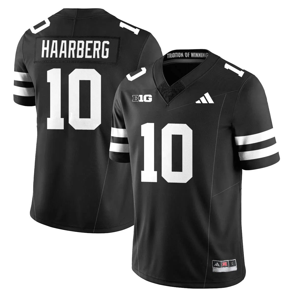 Personalized Nebraska Football 2026 "Blackout" Jersey - Black / Heinrich Haarberg - 10 Stitched