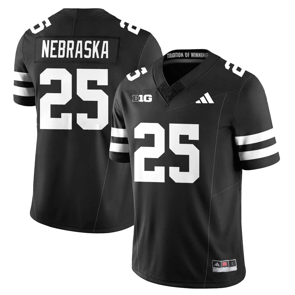 Personalized Nebraska Football 2026 "Blackout" Jersey - Black / Nebraska - 25 Stitched