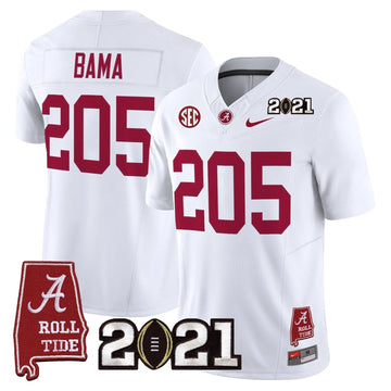 Personalized ACT '2021 CFP National Championship' Vapor Limited Jersey - Alabama Map - White / Bama 205 Stitched