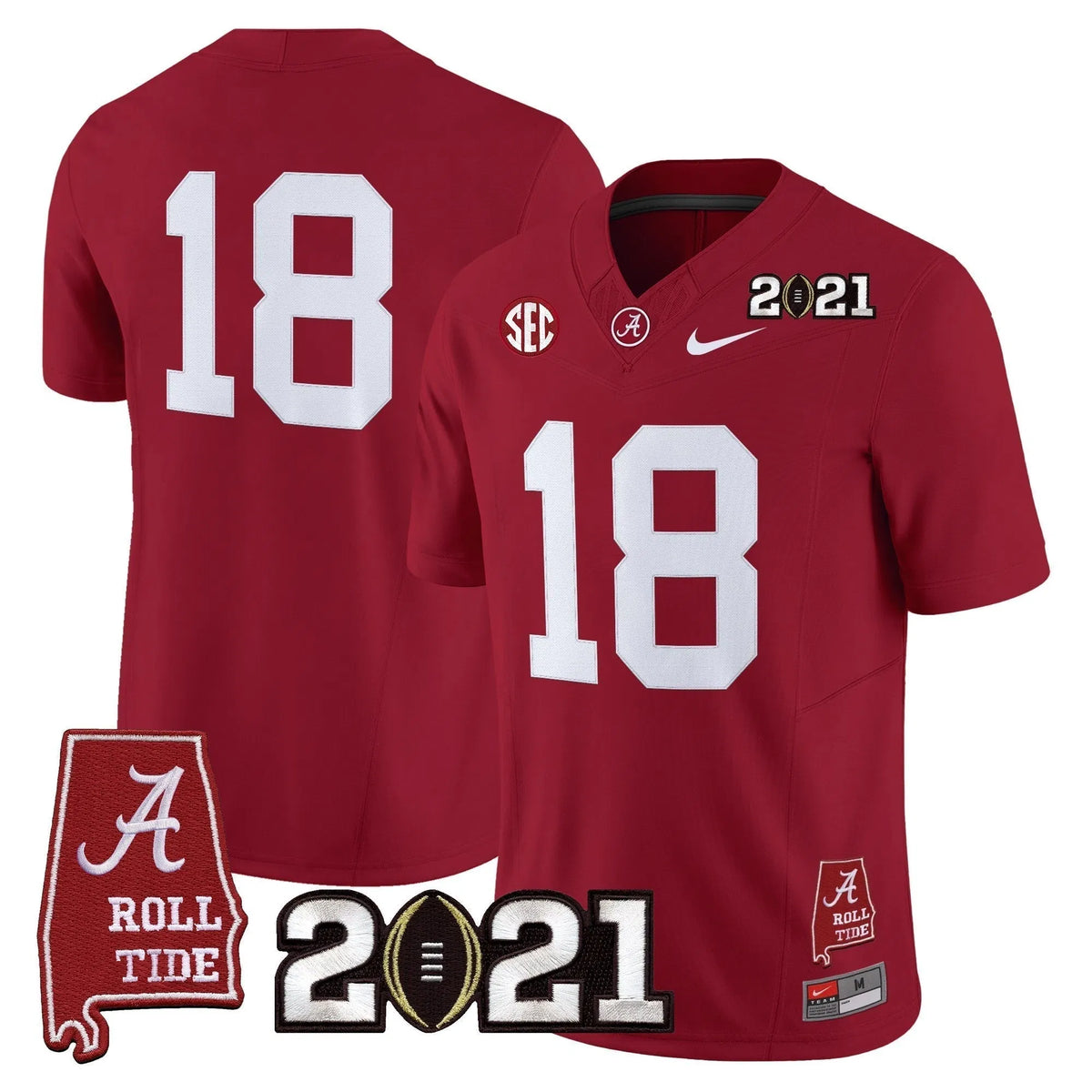 Personalized ACT '2021 CFP National Championship' Vapor Limited Jersey - Alabama Map - Crimson / #18 Champions Stitched