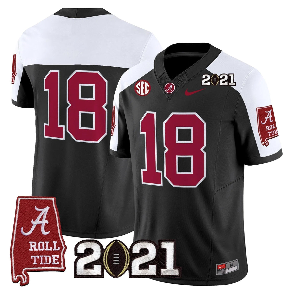 Personalized ACT '2021 CFP National Championship' Vapor Limited Jersey - Alabama Map - Black Alternate / #18 Champions Stitched