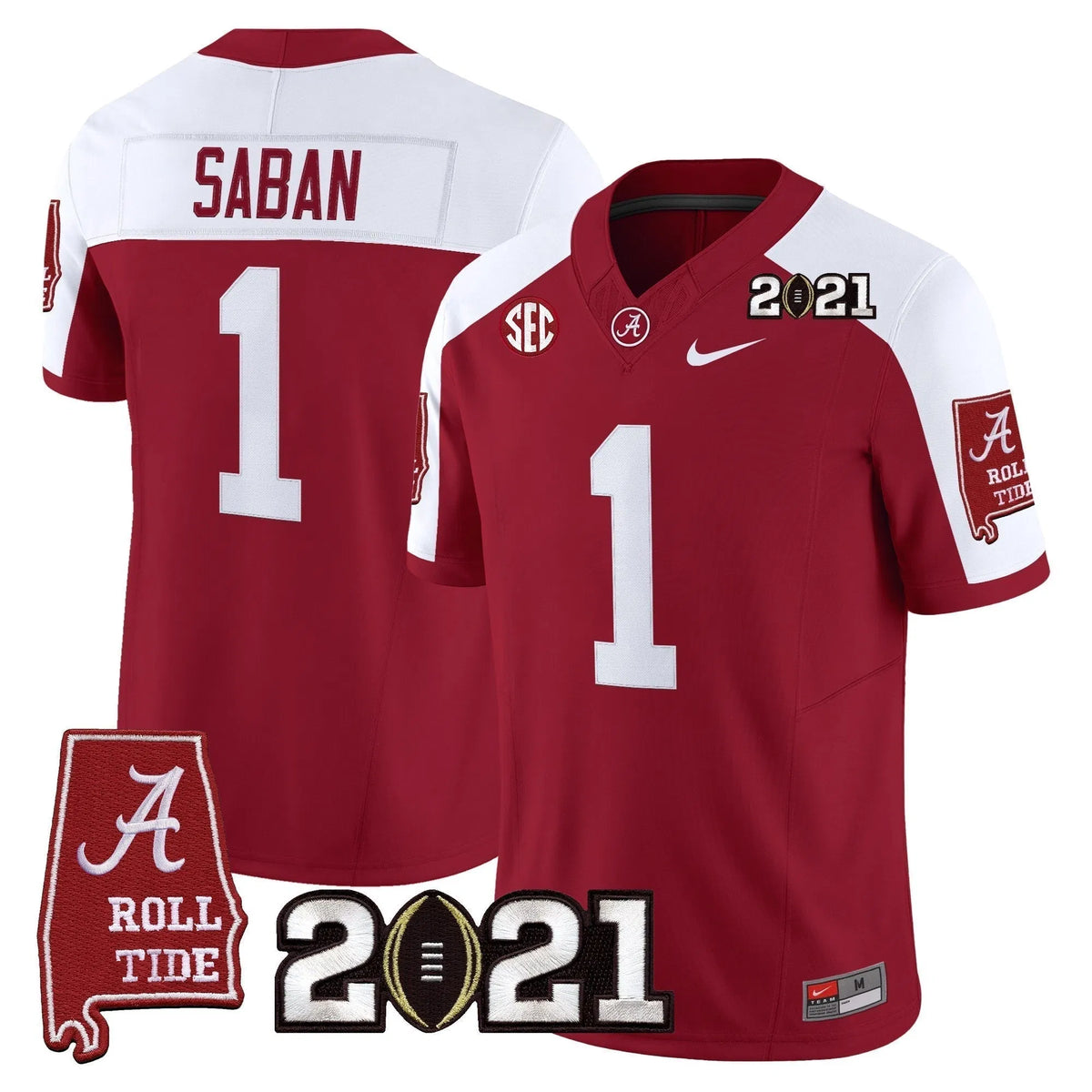 Personalized ACT '2021 CFP National Championship' Vapor Limited Jersey - Alabama Map - Crimson Alternate / Nick Saban Stitched