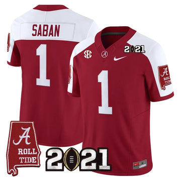 Personalized ACT '2021 CFP National Championship' Vapor Limited Jersey - Alabama Map - Crimson Alternate / Nick Saban Stitched