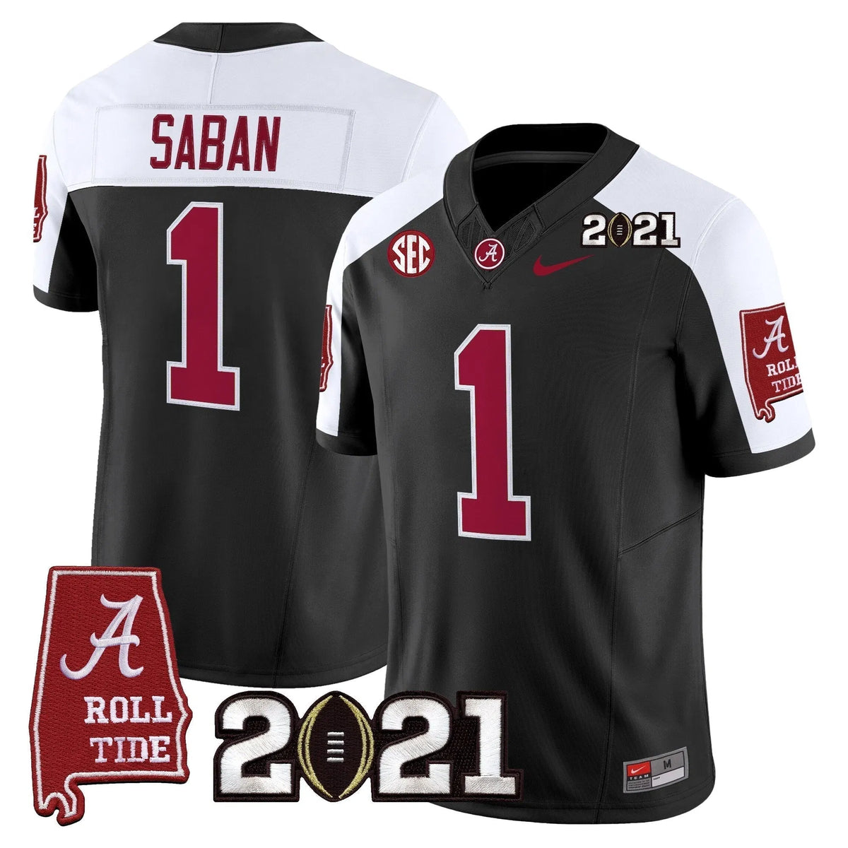 Personalized ACT '2021 CFP National Championship' Vapor Limited Jersey - Alabama Map - Black Alternate / Nick Saban Stitched