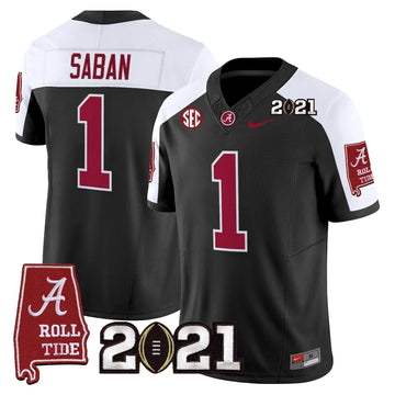 Personalized ACT '2021 CFP National Championship' Vapor Limited Jersey - Alabama Map - Black Alternate / Nick Saban Stitched