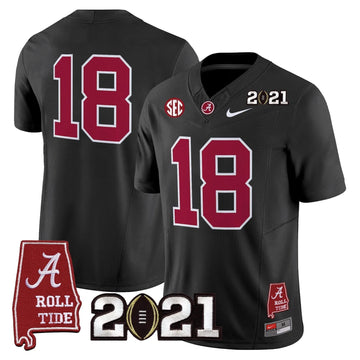 Personalized ACT '2021 CFP National Championship' Vapor Limited Jersey - Alabama Map - Black / #18 Champions Stitched