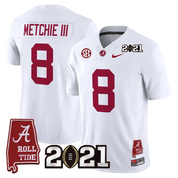 Personalized ACT '2021 CFP National Championship' Vapor Limited Jersey - Alabama Map - White / John Metchie III Stitched