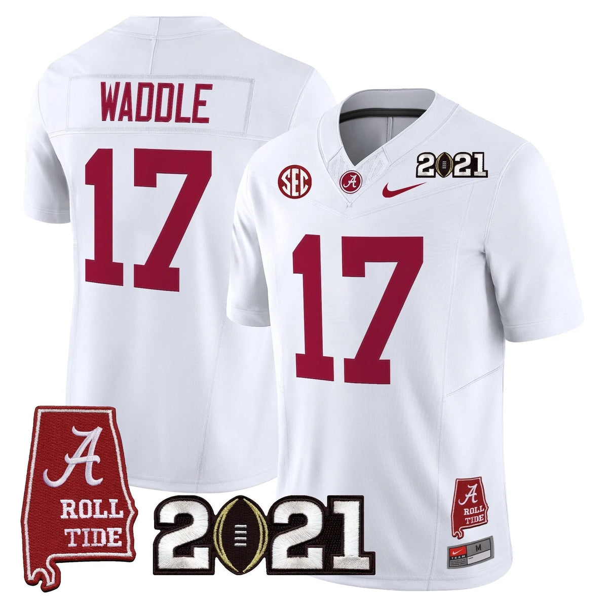 Personalized ACT '2021 CFP National Championship' Vapor Limited Jersey - Alabama Map - White / Jaylen Waddle Stitched
