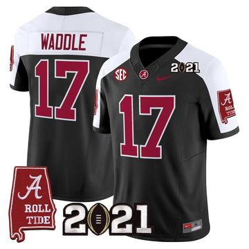 Personalized ACT '2021 CFP National Championship' Vapor Limited Jersey - Alabama Map - Black Alternate / Jaylen Waddle Stitched