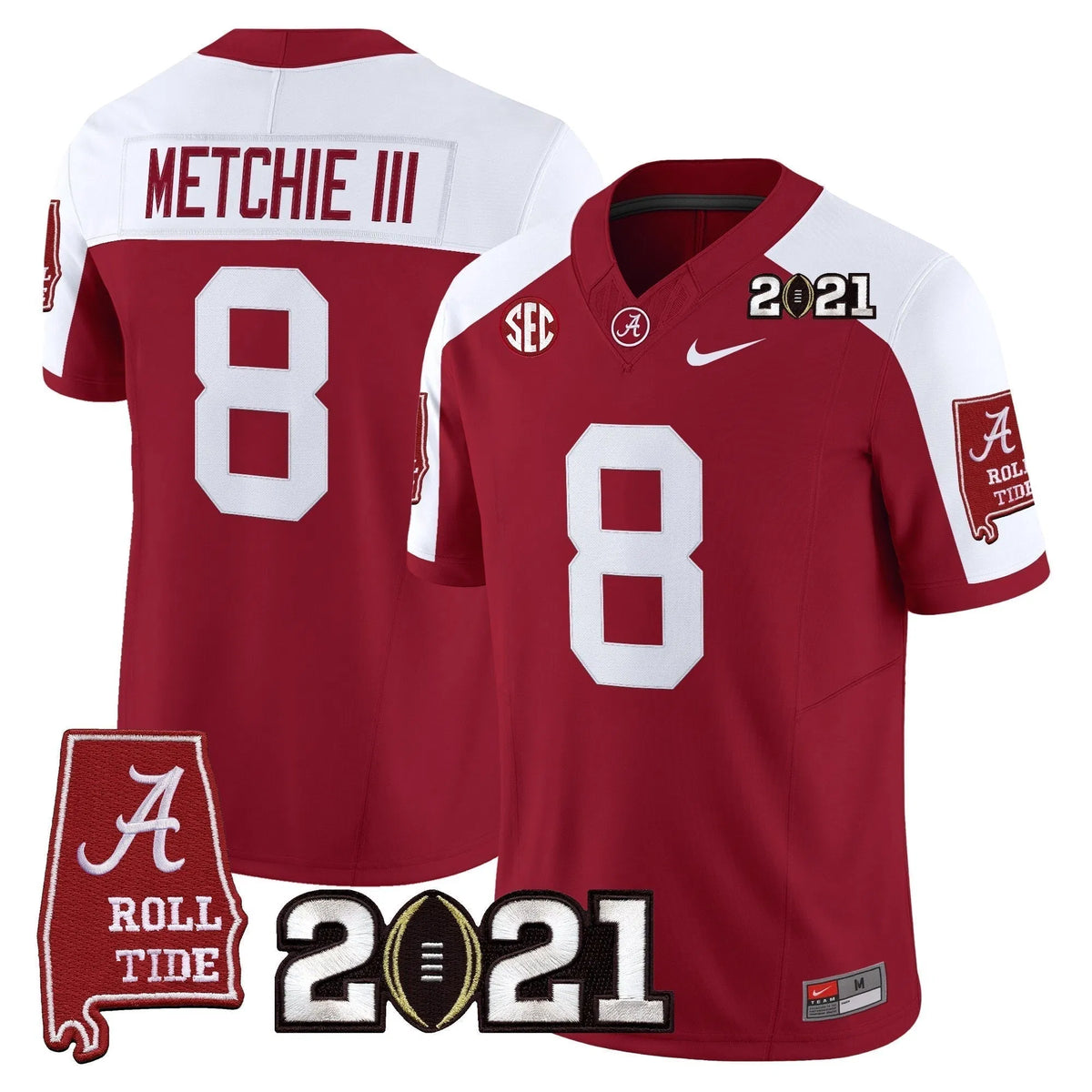 Personalized ACT '2021 CFP National Championship' Vapor Limited Jersey - Alabama Map - Crimson Alternate / John Metchie III Stitched