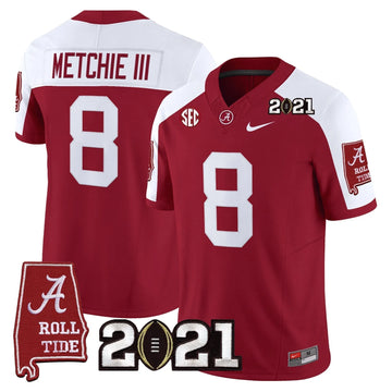 Personalized ACT '2021 CFP National Championship' Vapor Limited Jersey - Alabama Map - Crimson Alternate / John Metchie III Stitched