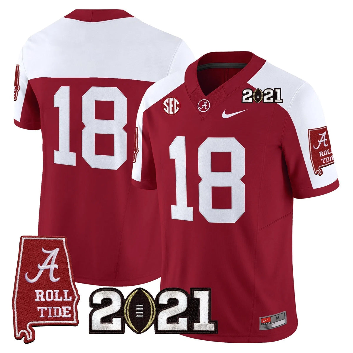 Personalized ACT '2021 CFP National Championship' Vapor Limited Jersey - Alabama Map - Crimson Alternate / #18 Champions Stitched