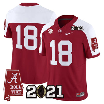 Personalized ACT '2021 CFP National Championship' Vapor Limited Jersey - Alabama Map - Crimson Alternate / #18 Champions Stitched
