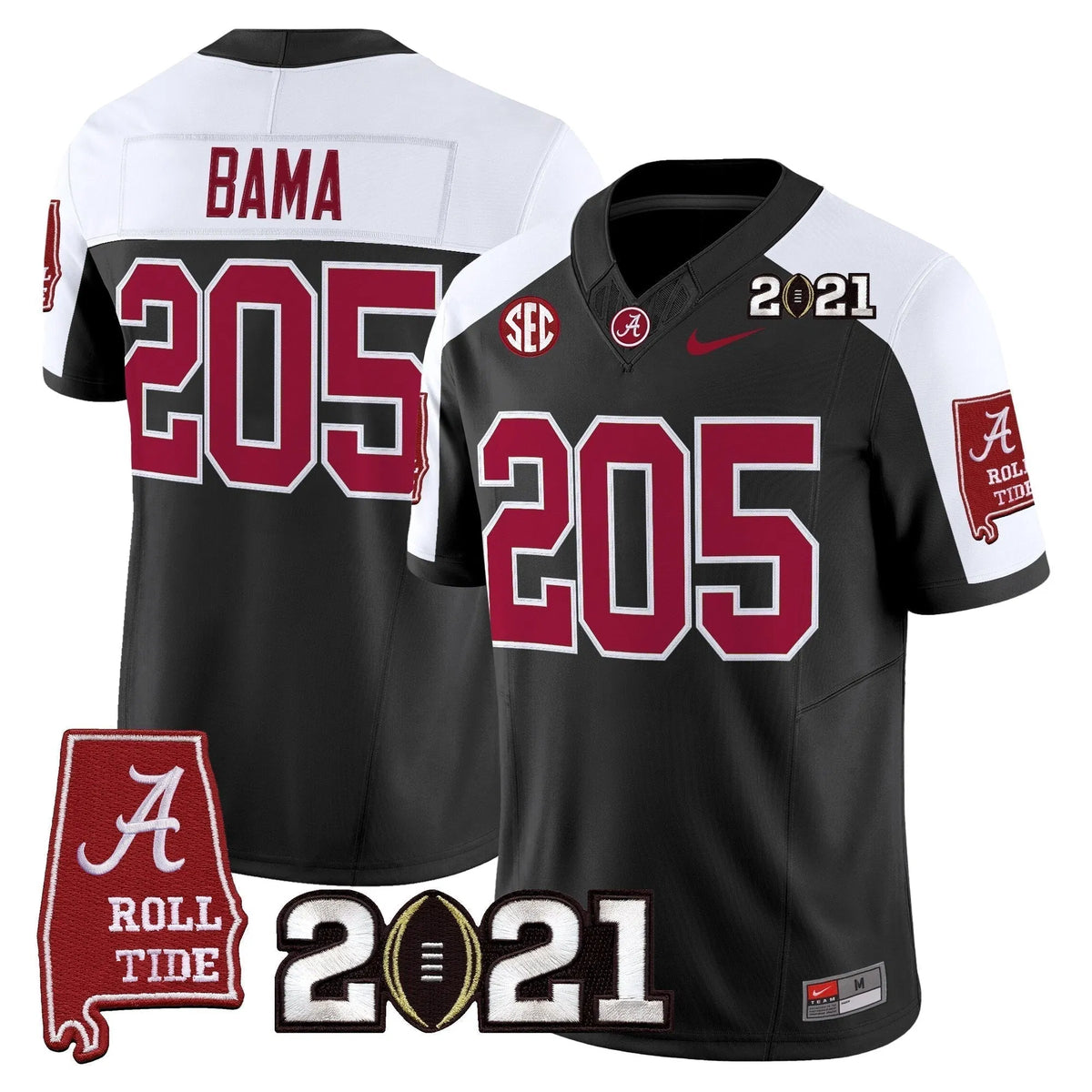 Personalized ACT '2021 CFP National Championship' Vapor Limited Jersey - Alabama Map - Black Alternate / Bama 205 Stitched