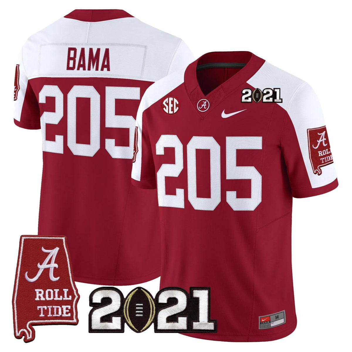Personalized ACT '2021 CFP National Championship' Vapor Limited Jersey - Alabama Map - Crimson Alternate / Bama 205 Stitched