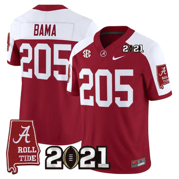 Personalized ACT '2021 CFP National Championship' Vapor Limited Jersey - Alabama Map - Crimson Alternate / Bama 205 Stitched