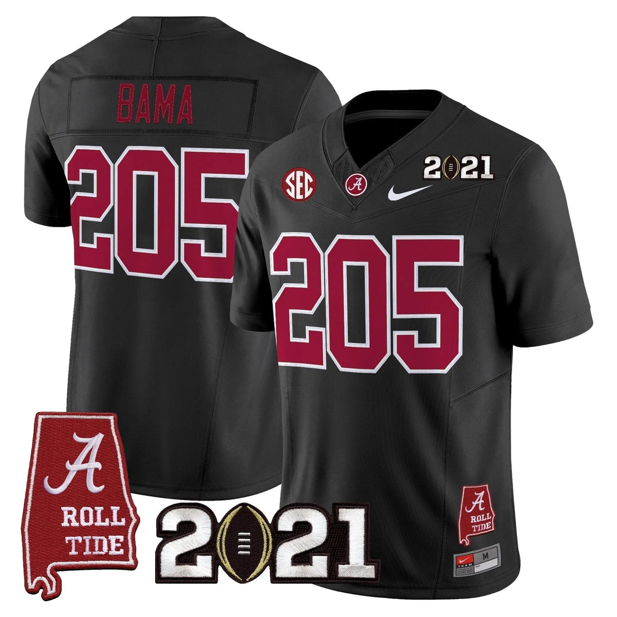 Personalized ACT '2021 CFP National Championship' Vapor Limited Jersey - Alabama Map - Black / Bama 205 Stitched