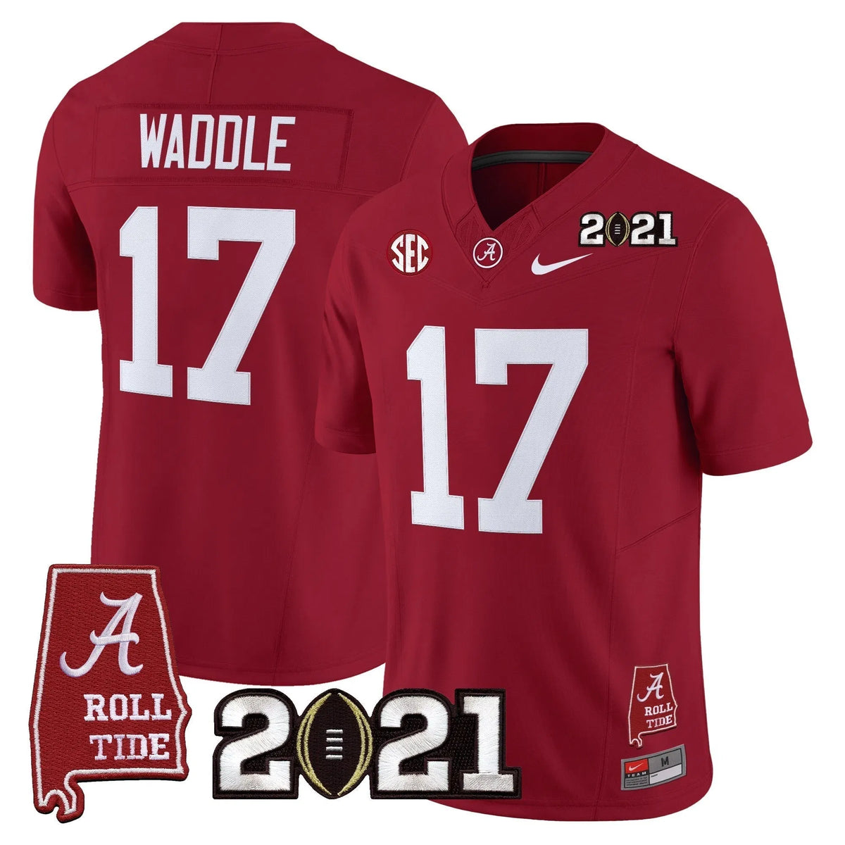 Personalized ACT '2021 CFP National Championship' Vapor Limited Jersey - Alabama Map - Crimson / Jaylen Waddle Stitched