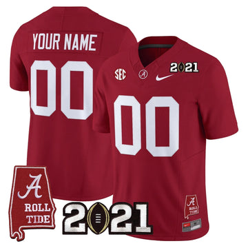 Personalized ACT '2021 CFP National Championship' Vapor Limited Custom Jersey - Alabama Map - Crimson Stitched