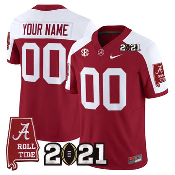 Personalized ACT '2021 CFP National Championship' Vapor Limited Custom Jersey - Alabama Map - Crimson Alternate Stitched