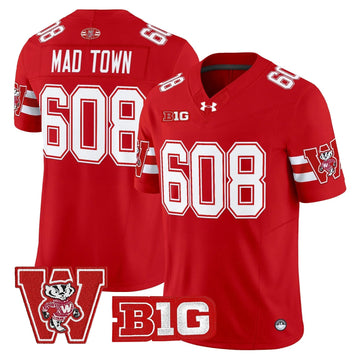 Personalized Wisconsin Badgers Throwback Vapor Limited Jersey - Red / Mad Town 608 Stitched