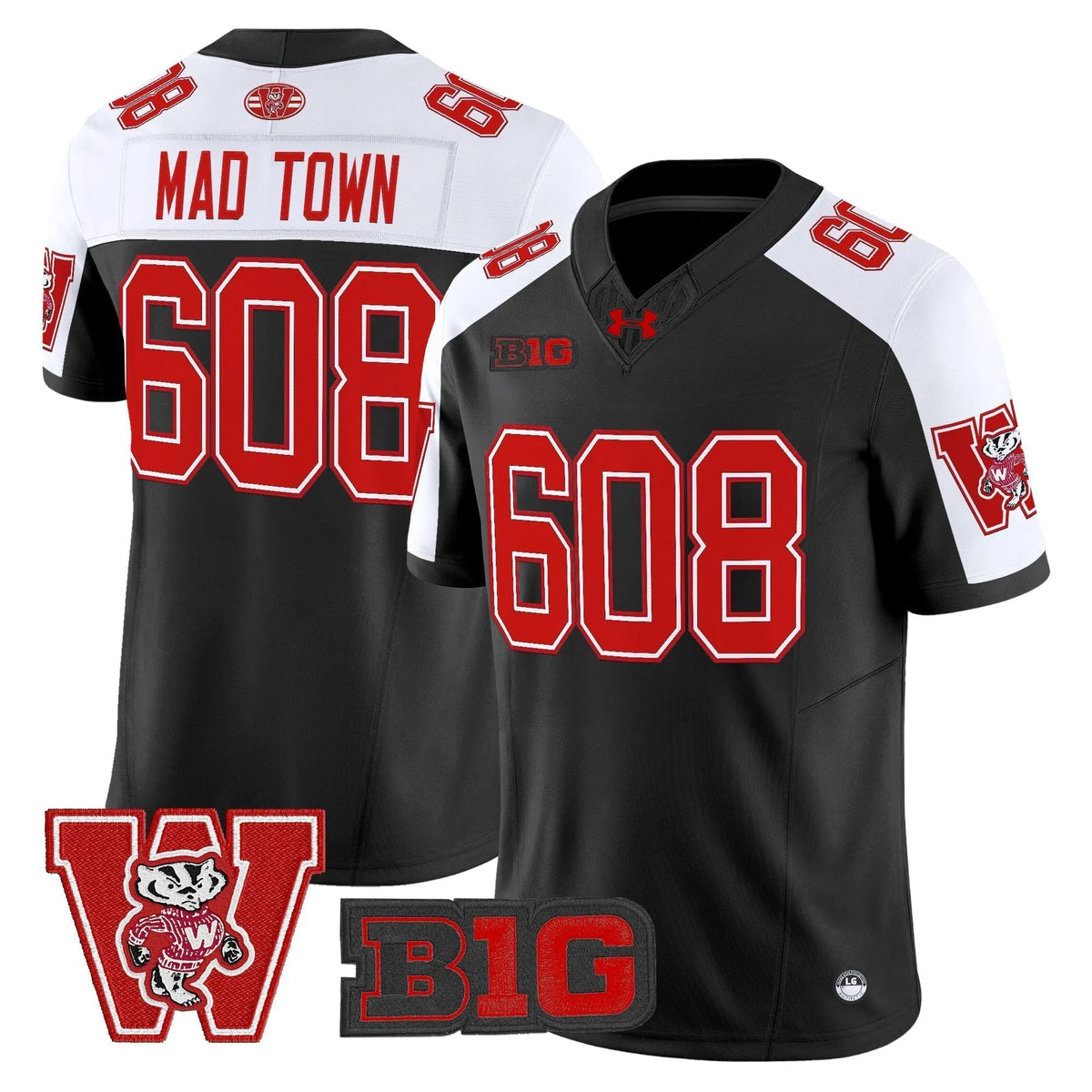 Personalized Wisconsin Badgers Throwback Vapor Limited Jersey - Black Alternate / Mad Town 608 Stitched