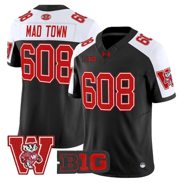 Personalized Wisconsin Badgers Throwback Vapor Limited Jersey - Black Alternate / Mad Town 608 Stitched