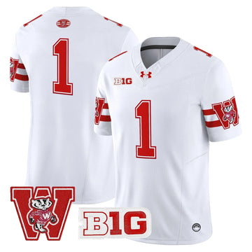 Personalized Wisconsin Badgers Throwback Vapor Limited Jersey - White / #1 Team Stitched