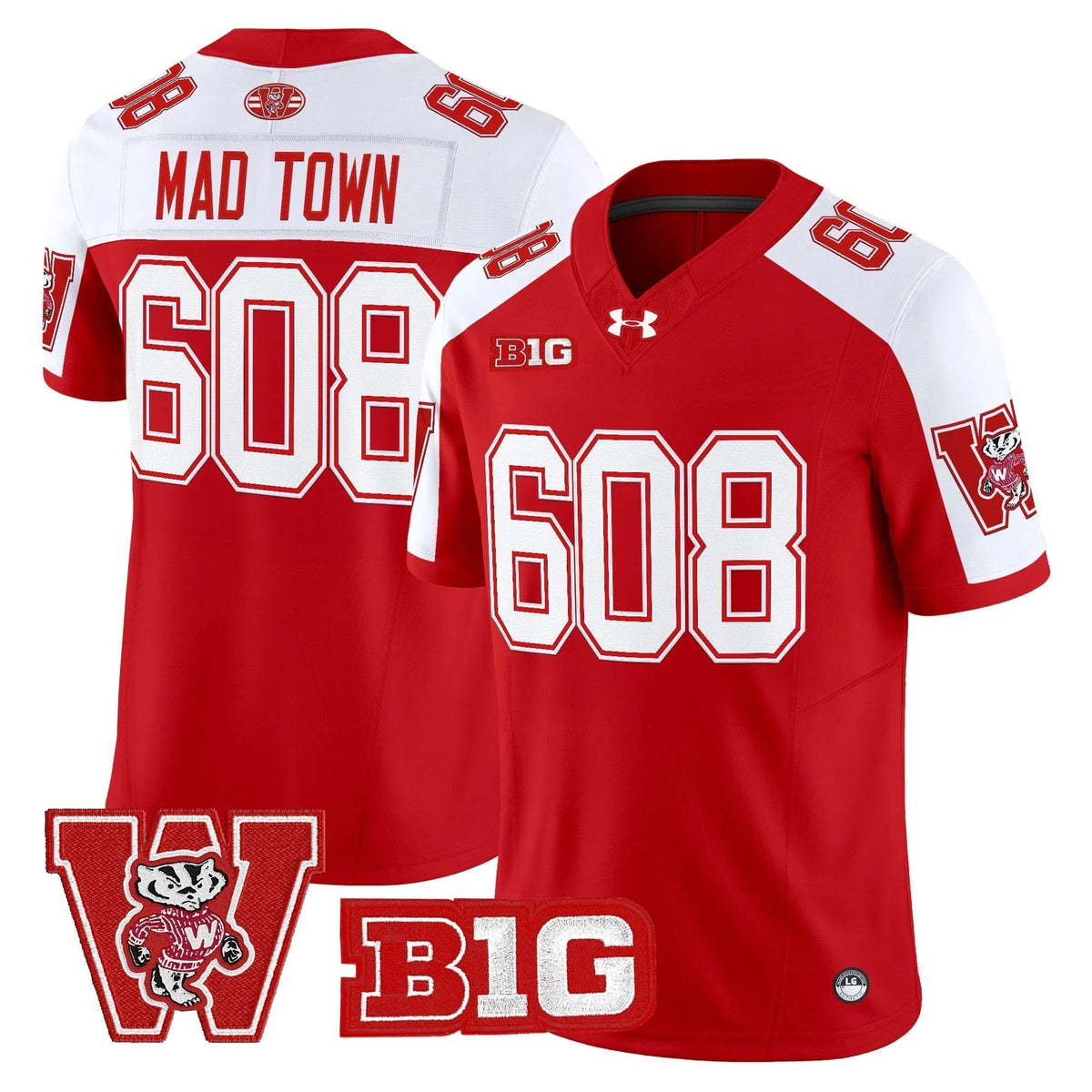 Personalized Wisconsin Badgers Throwback Vapor Limited Jersey - Red Alternate / Mad Town 608 Stitched