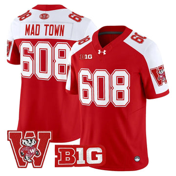 Personalized Wisconsin Badgers Throwback Vapor Limited Jersey - Red Alternate / Mad Town 608 Stitched
